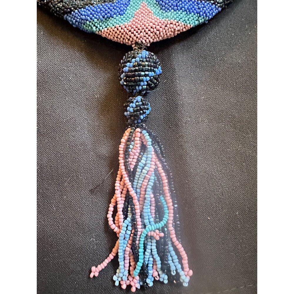 Antique Victorian handmade multicolor glass beads beaded drawstring purse bag - Picture 4 of 10